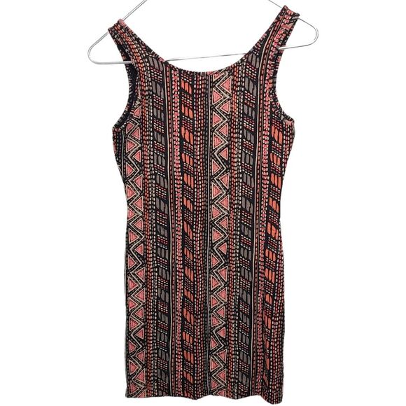 Forever 21 Tribal Burnt Orange Black Brown Bodycon Summer Mini Dress S - Picture 4 of 7